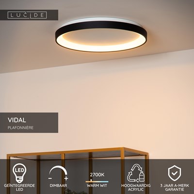 Lucide VIDAL - Plafonnière - Ø 48 cm - LED Dimb. - 1x38W 2700K - Zwart